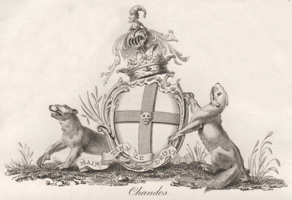 CHANDOS. Coat of Arms. Heraldry 1790 old antique vintage print picture